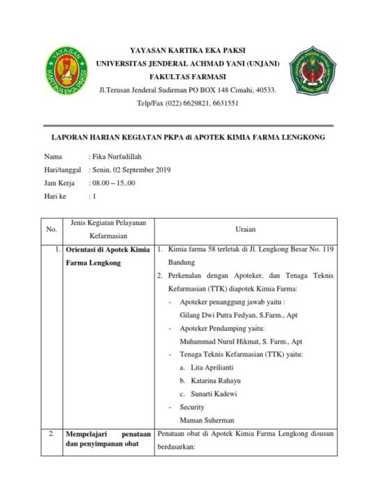 Contoh Laporan PKPA Apotek (Praktek Kerja Profesi Apoteker) | Vmedis